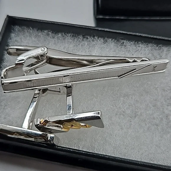 Yves Saint Laurent Gold and Silver Tie Bar and Cuff Link Set - Picture 4 of 5